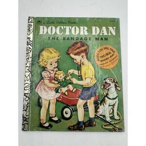 Vintage Little Golden Book Dr. Dan the Bandage Man w/ Original Bandaids! 1950